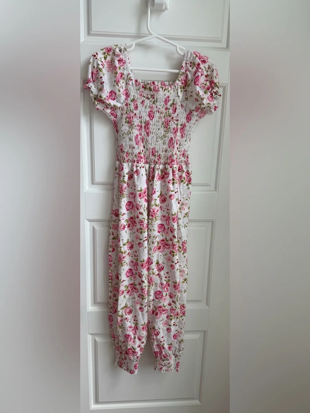 SweetHoney Jump Suit Pink Floral Smocked